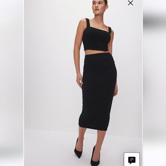 Good American Scrunchie Midi Skirt Textured Black Size Small - Picture 2 of 12